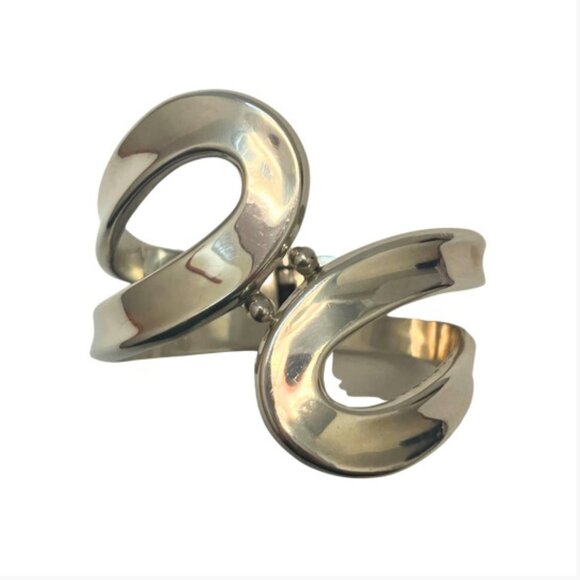 925 Silver Bracelet MexicoHinged Bypass Clamper Bangle Cuff Modernist